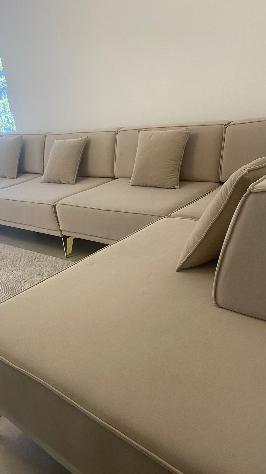Beige zetel, Autres dimensions, Banc d'angle, Comme neuf, Enlèvement