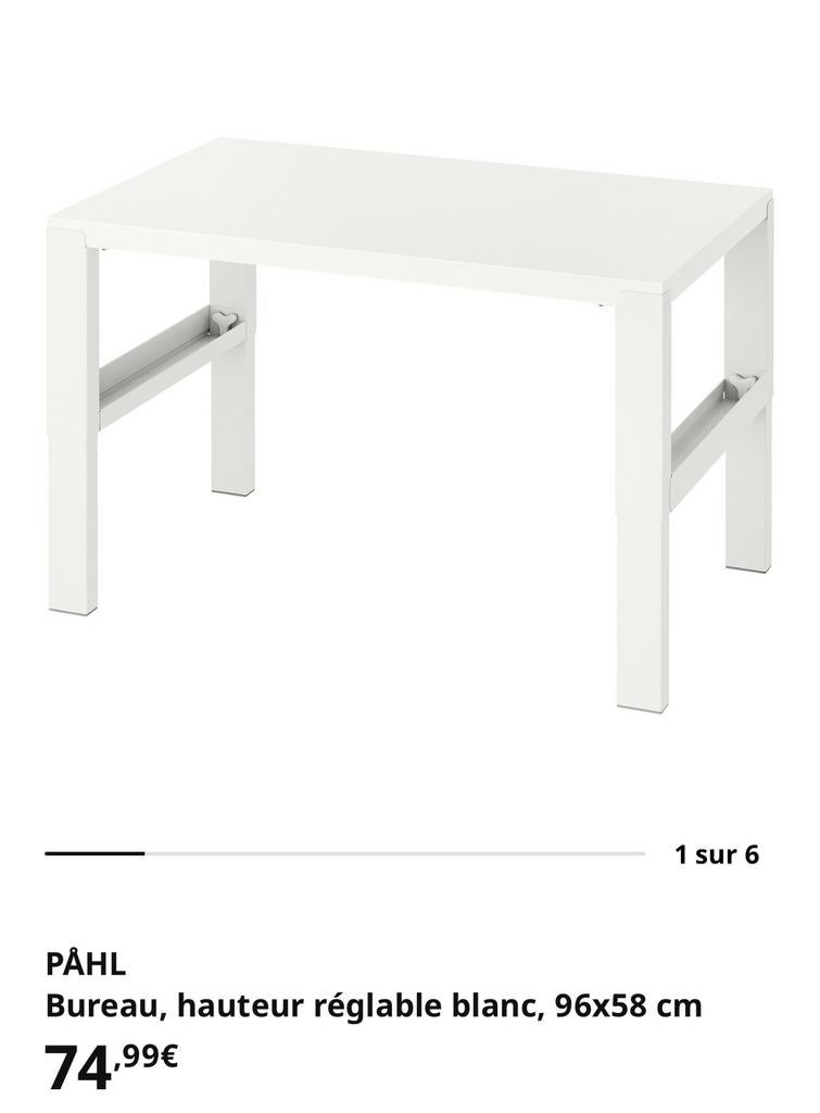 PÅHL Bureau, hauteur réglable blanc, 96x58 cm, Ophalen, Gebruikt, Wit
