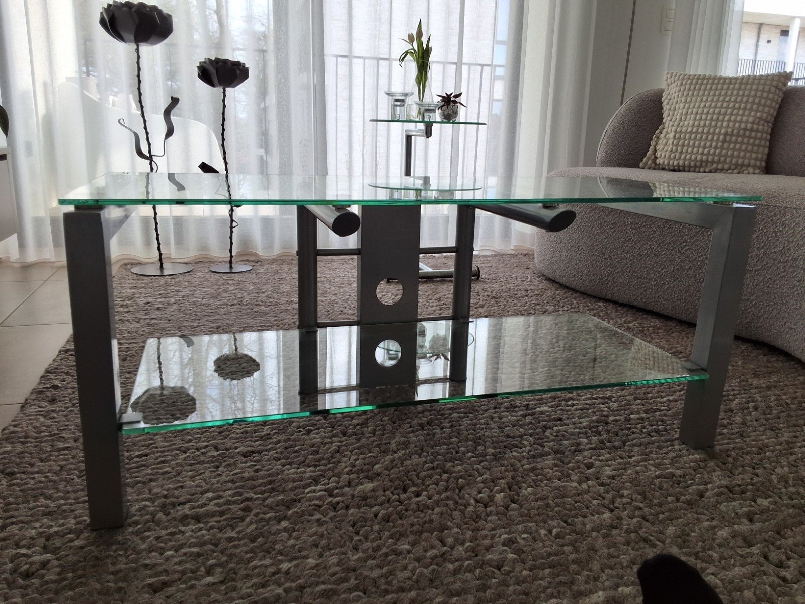 Televisie-Tafel Glas met Staal ( Alluminium ), Enlèvement, Verre