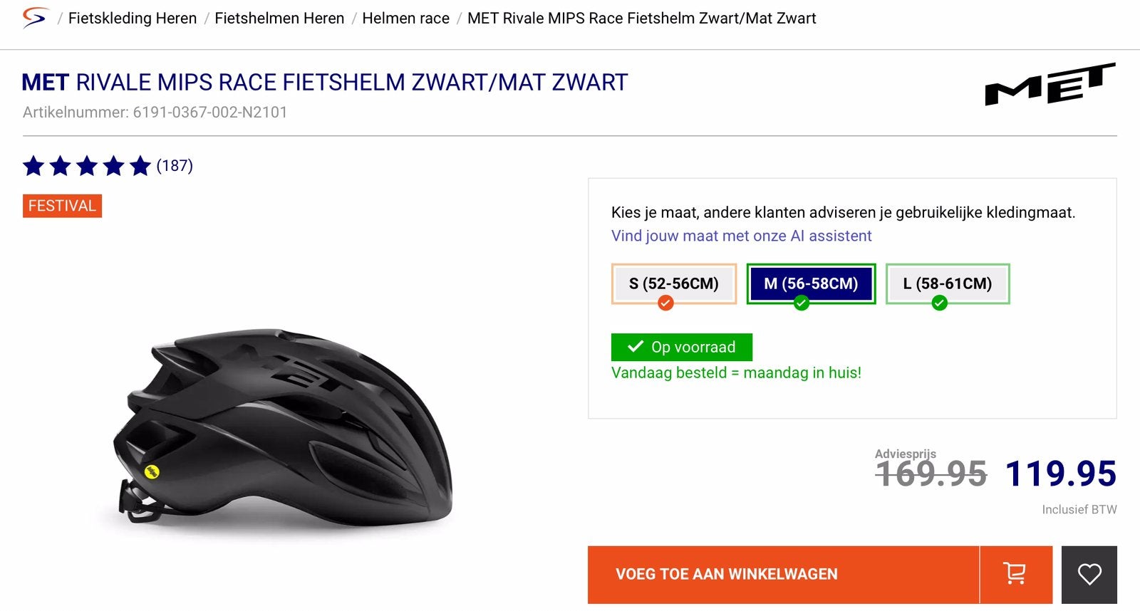 Met Rivale mips, Fietsen en Brommers, Fietsaccessoires | Fietshelmen, Ophalen of Verzenden, Nieuw, M