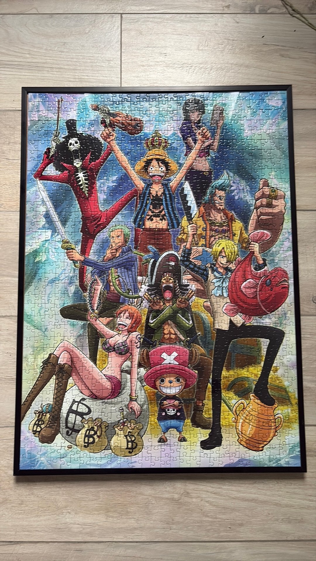 Puzzle One Piece 1000 pièces – collé + encadré 75x50 cm, Enlèvement, Utilisé, Encadré, Tableau