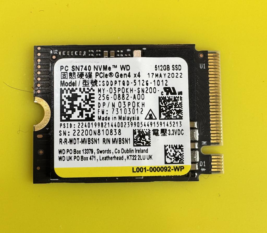 512Gb SSD Western Digital SN740 NVMe M.2 Type 2230 Gen 4x4, Intern, SSD, Ophalen of Verzenden, Laptop