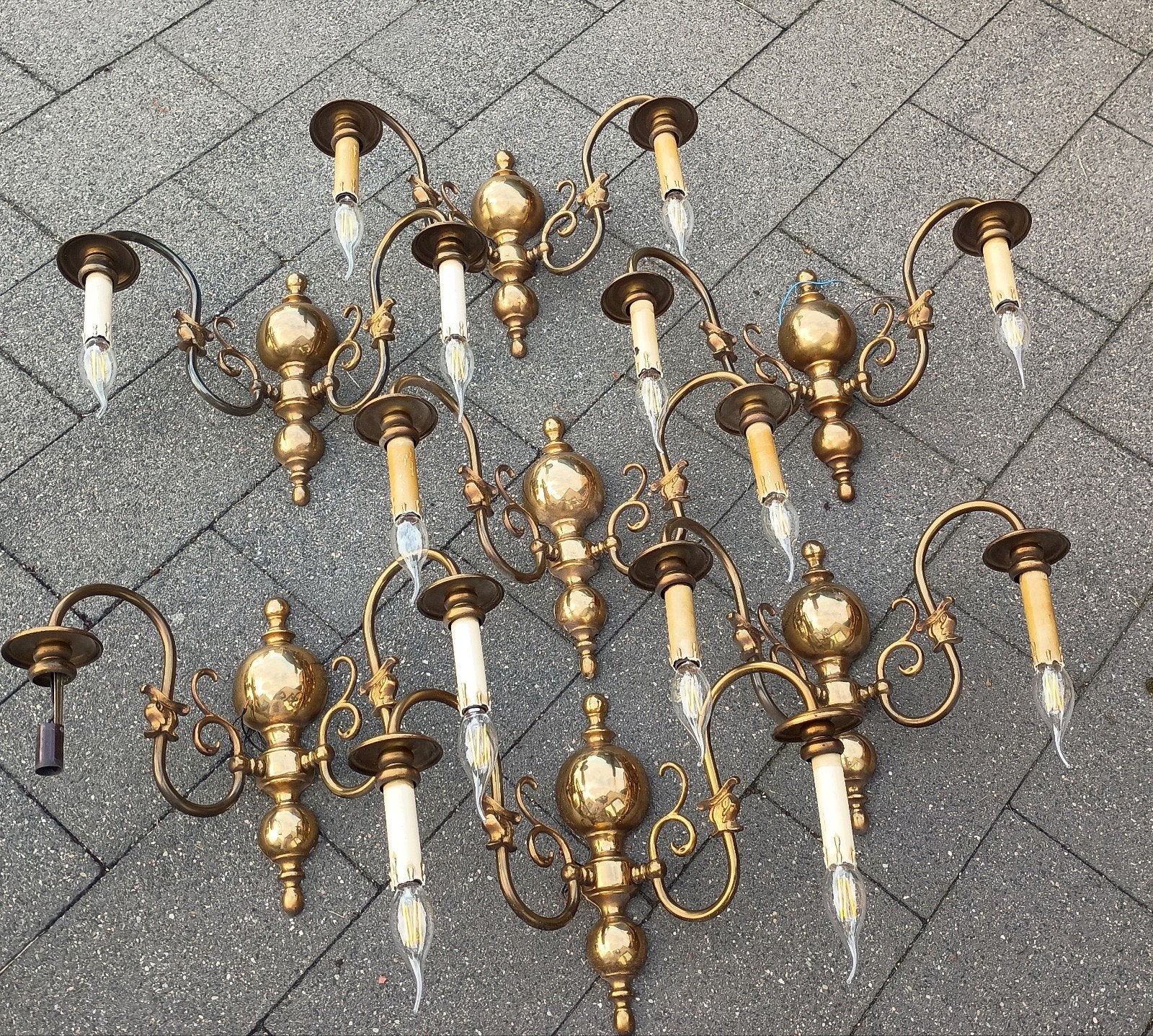 Set van 7 luxe klassieke messing wandlampen (in uitstekende, Enlèvement ou Envoi