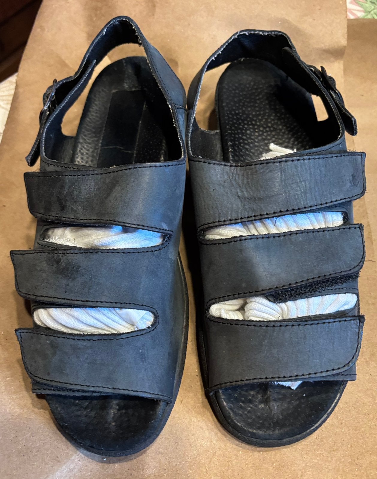 Lederen dames sandalen met klittenband .38, Blauw, Gedragen, Sandalen of Muiltjes, Ophalen of Verzenden