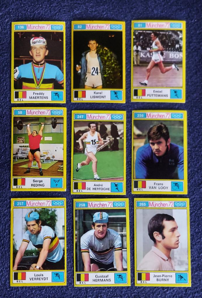 9 versch. Panini stickers ' OS Munchen 1972 - Belgen ', Hobby en Vrije tijd, Stickers en Plaatjes, Ophalen of Verzenden, Nieuw