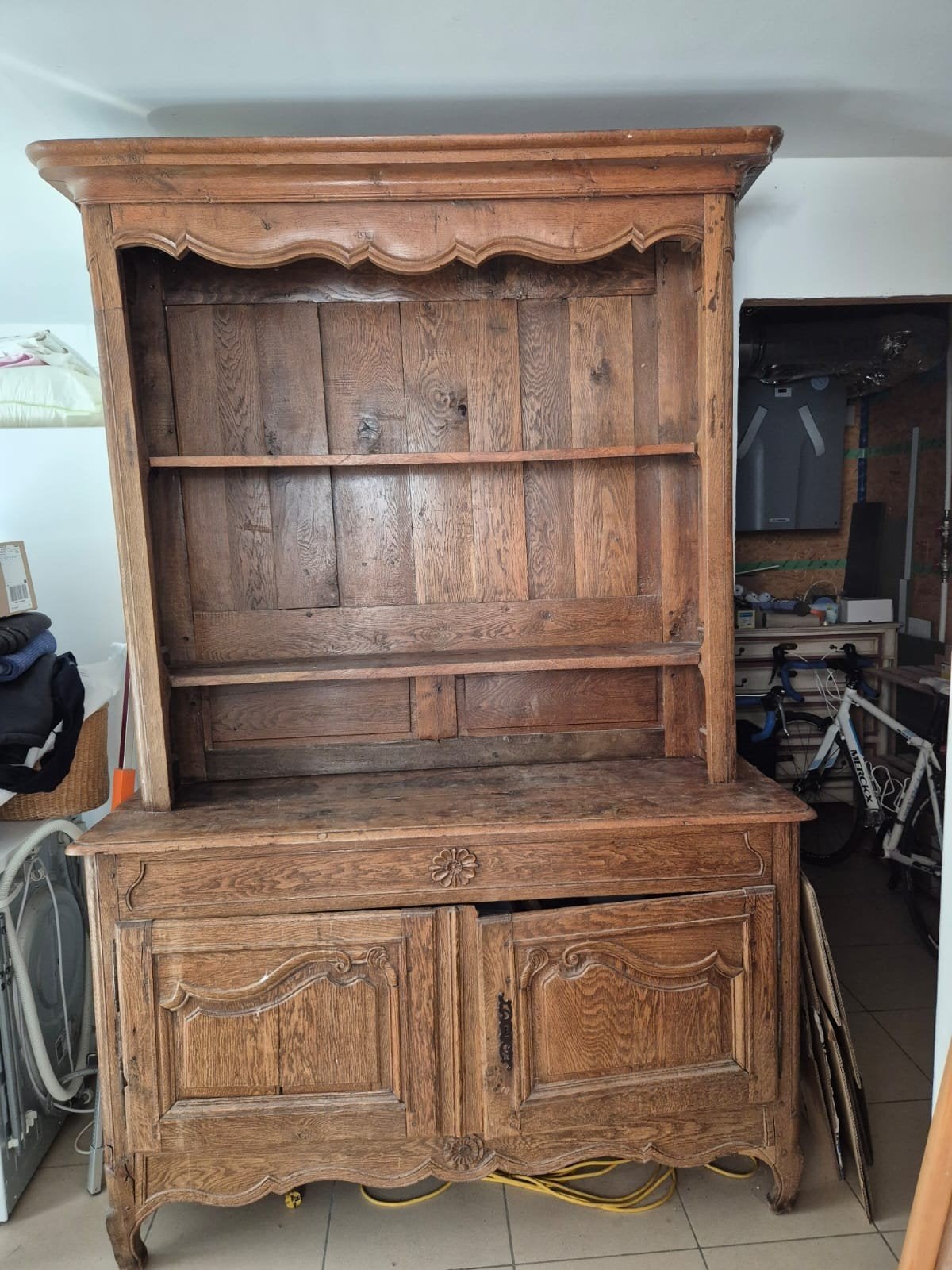 Armoire en bois massif (vaisselier), Enlèvement, Utilisé, Chêne, Zie foto