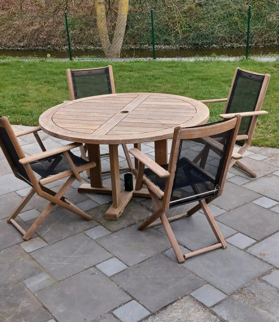 Tuintafel met stoelen en kussens, Tuin en Terras, Tuinsets en Loungesets, Ophalen, Hout