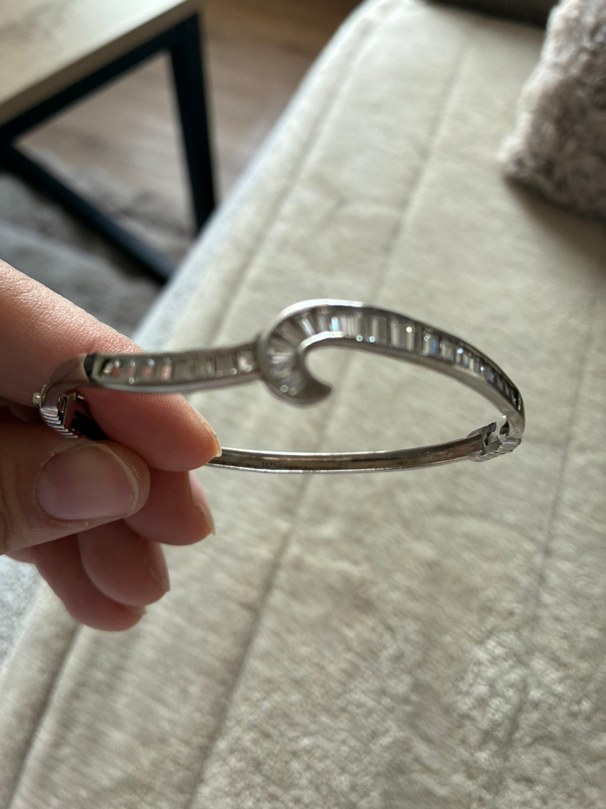 925 Sterling Zilveren Armband met Baguette Steentjes, Handtassen en Accessoires, Armbanden, Verzenden, Zo goed als nieuw, Zilver