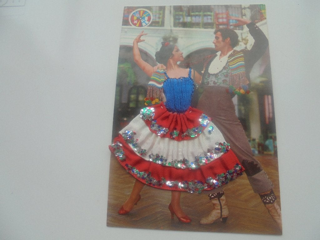 spaanse klederdracht geborduurde kaart, Verzenden, 1960 tot 1980, Ongelopen, Spanje