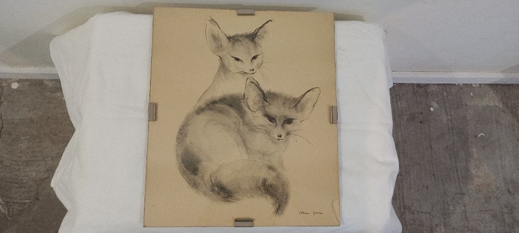 Gravure Fennecs signée Klaus Meyer-Gasters, 26x31, n666, Antiquités & Art, Enlèvement ou Envoi, Faune et Flore, Gravure, Signé