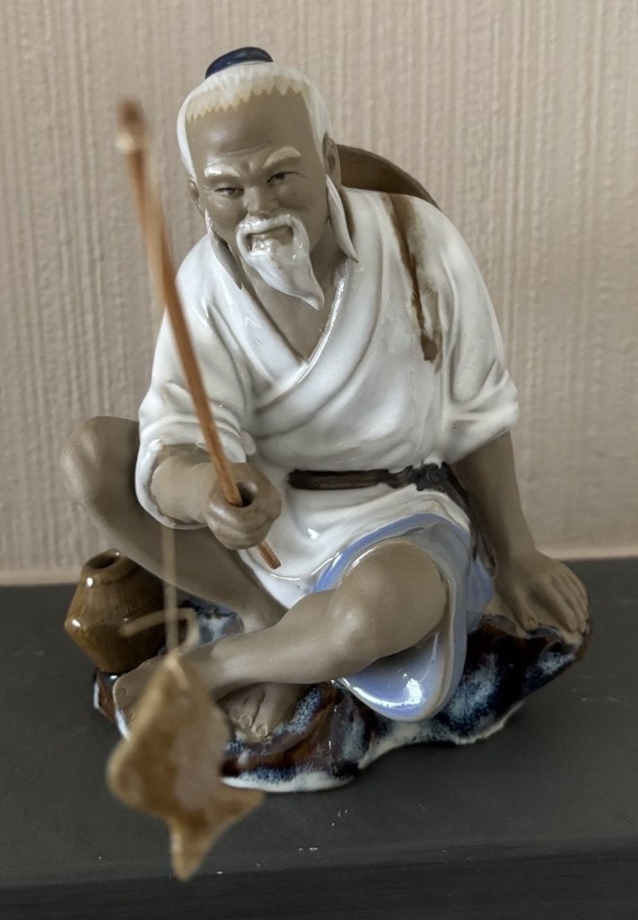 Statuette pêcheur chinois du Shiwan, Ophalen