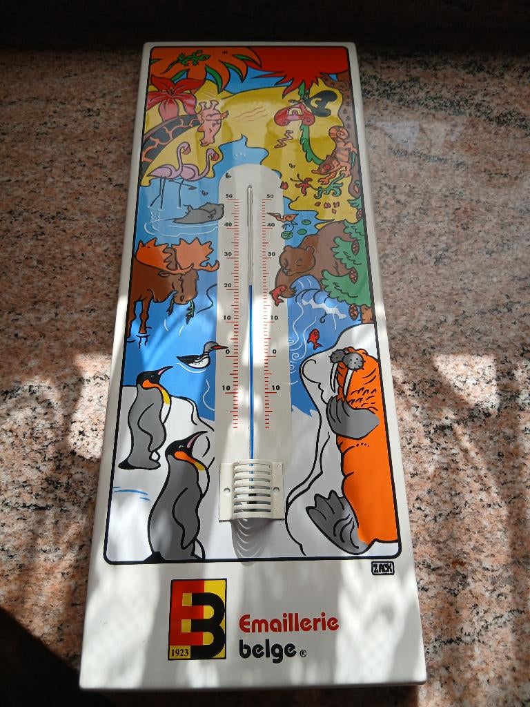 Belgische geëmailleerde plaatthermometer, Ophalen of Verzenden, Zo goed als nieuw, Reclamebord