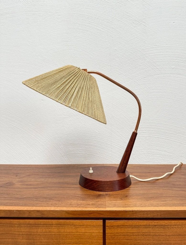 Temde tafellamp teak sisal koper Zwitsers vintage jaren 60, Ophalen, Bureaulamp, Gebruikt, Vintage