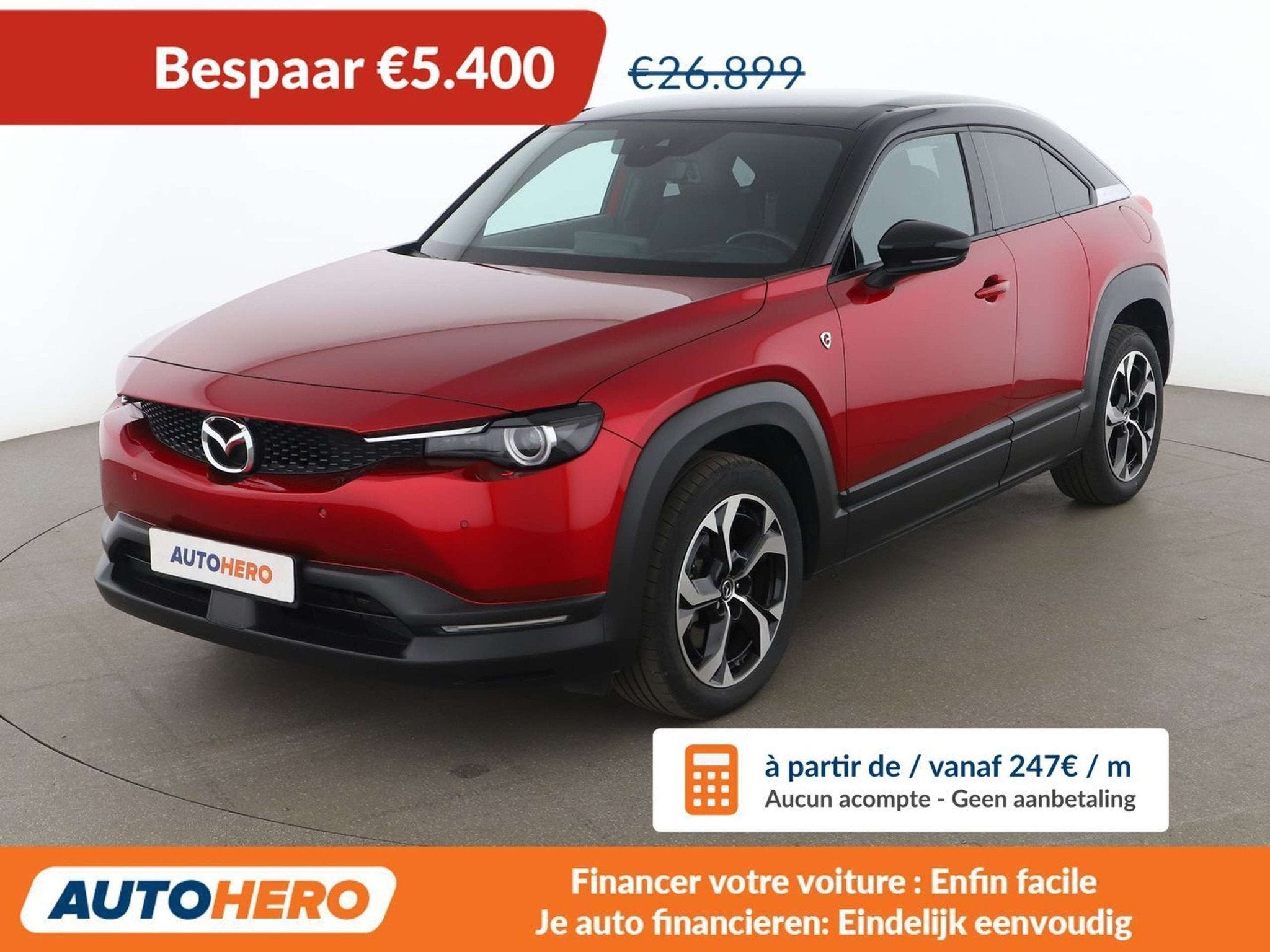 Mazda MX-30 electric drive 125 kW Makoto R-EV (automatique), Rouge, Euro 6, Détection des panneaux routiers, 1881 kg
