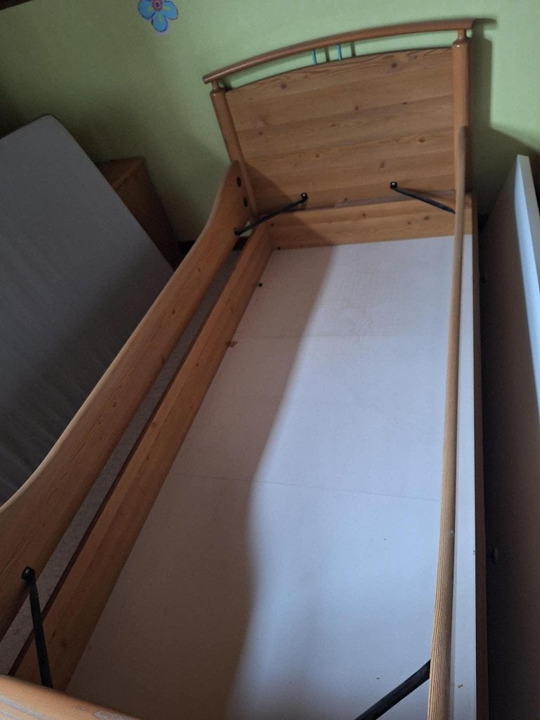 1 persoonsbed met lattenbodem, Ophalen, Eenpersoons, Bruin, 210 cm