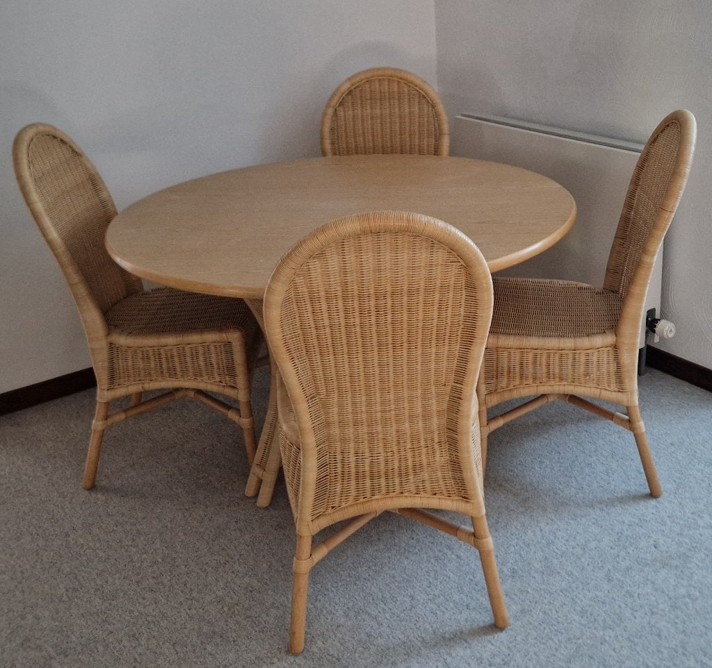 Table et quatre chaises en rotin, Ophalen, Overige materialen, Gebruikt, Rond