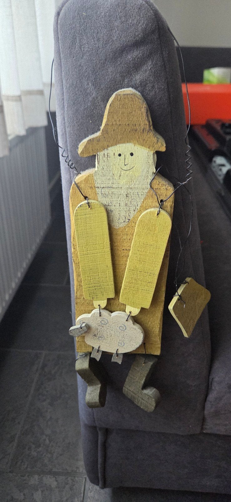 Vintage houten wandpop Schaapherder met schaap - Folk Art, Ophalen