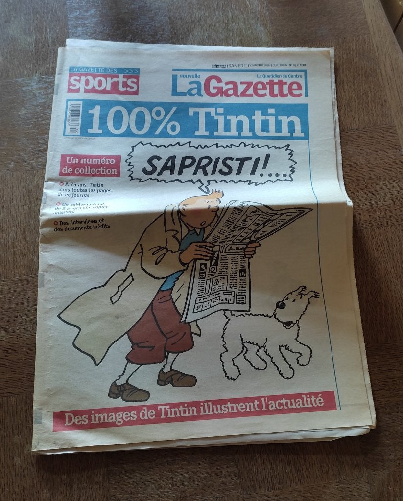 La Nouvelle Gazette 100% Tintin 75ème anniversaire Journal, Livres, Hergé / B. Vanderheijden, Enlèvement ou Envoi, Une BD, Utilisé