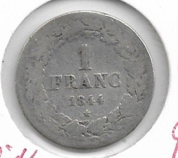 België: 1 frank 1844 (gelauwerd) - zilver = morin 27, Verzenden, Zilver, Losse munt, Zilver