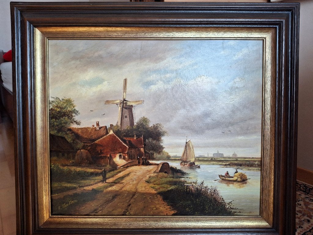 Schilderij olieverf op doek, Antiquités & Art, Art | Peinture | Classique, Paysage, Enlèvement, Réaliste, Toile
