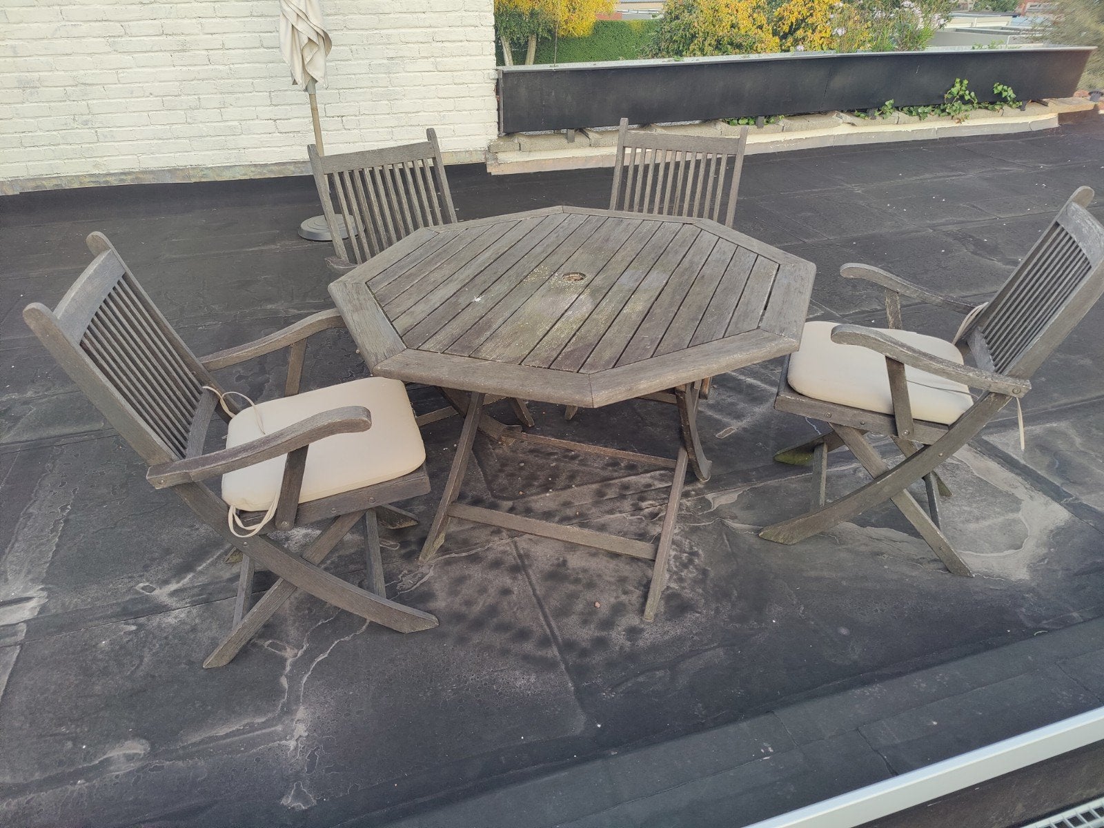Tuintafel met 4 stoelen teak, Tuin en Terras, 4 zitplaatsen, Gebruikt, Hardhout, Ophalen of Verzenden