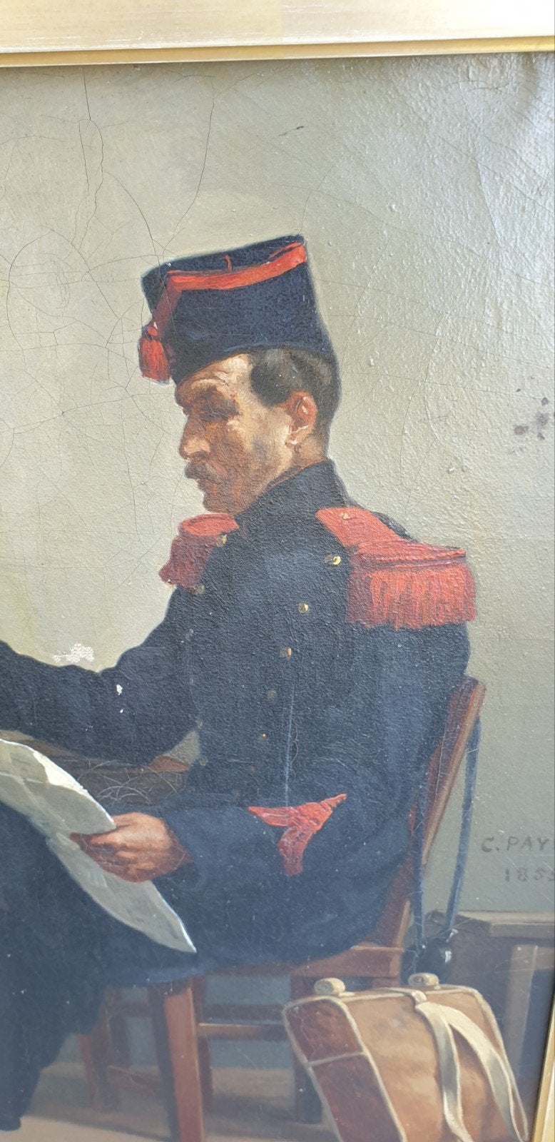 Camille Payen Portret Belgische soldaat 1855, Doek, Portret of Personen, Realistisch, Bijzondere lijst