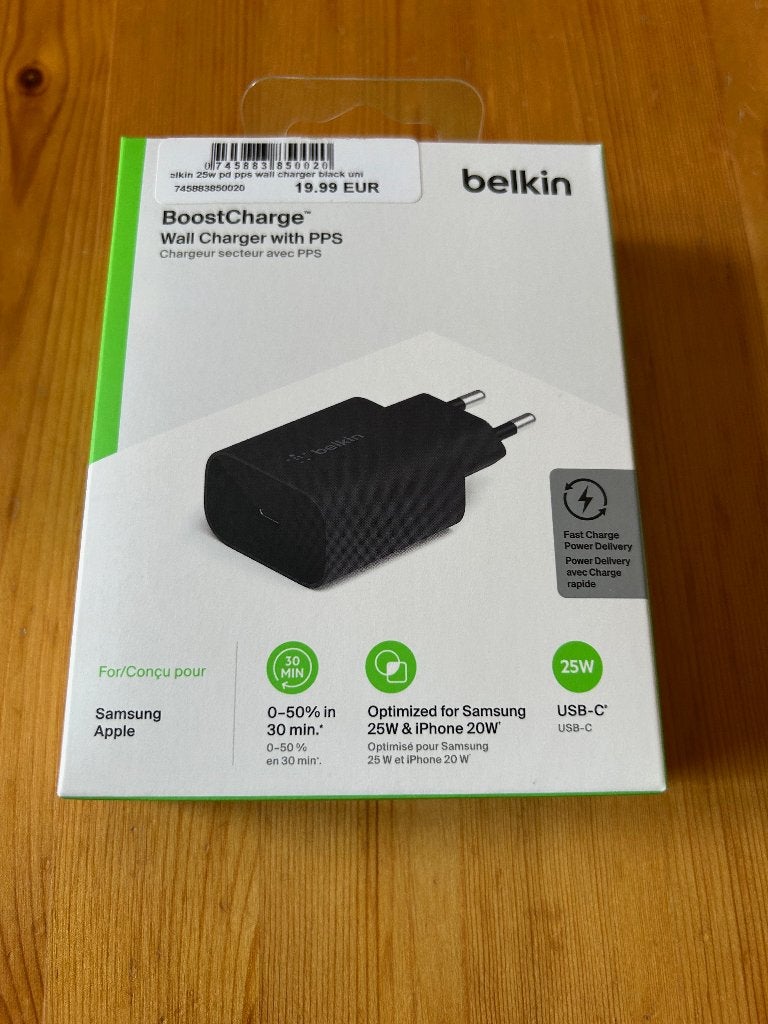 Chargeur BELKIN BoostCharge USB-C (25 W) avec PPS, USB-C, Samsung, Comme neuf, Belkin