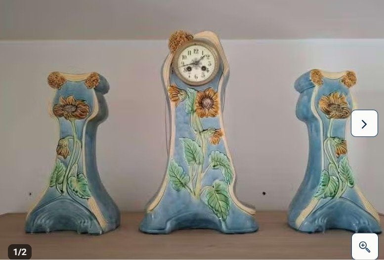 Art Nouveau klok bloemmotief, majolica-kast,, Ophalen of Verzenden