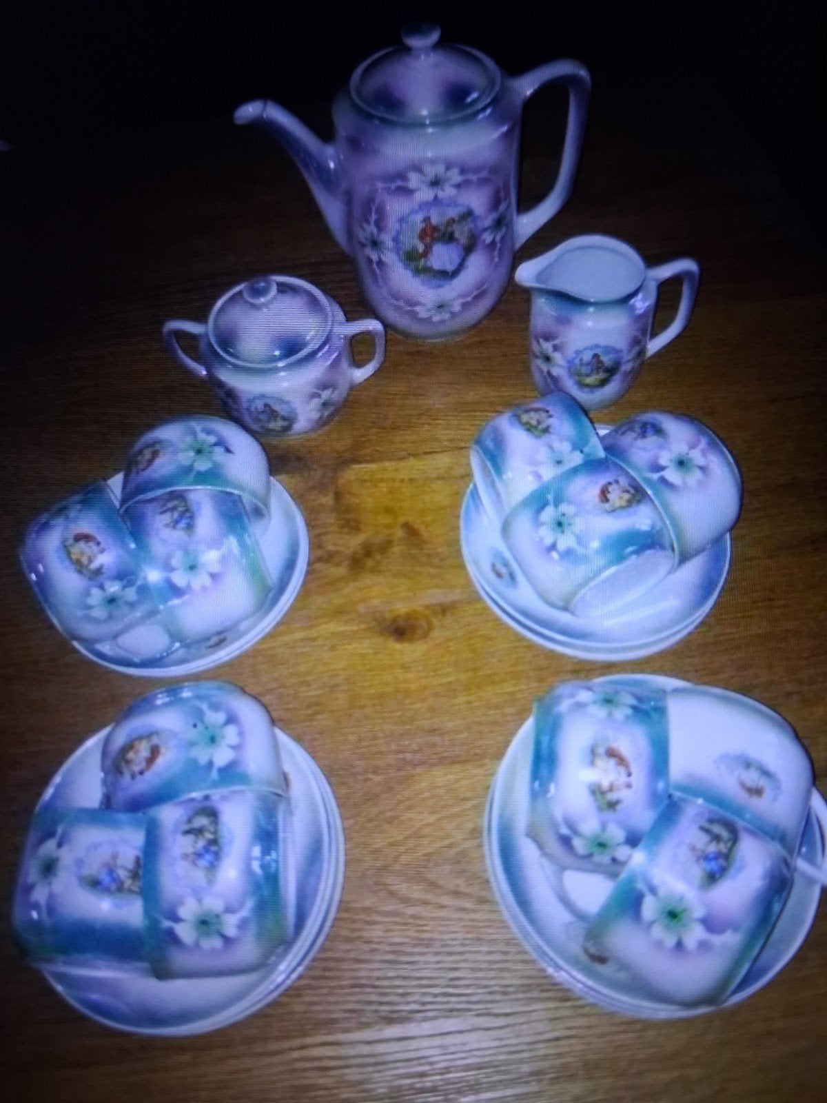 Vintage-Service à café décor irisé "Marquis & Marquises", Antiquités & Art, Enlèvement ou Envoi
