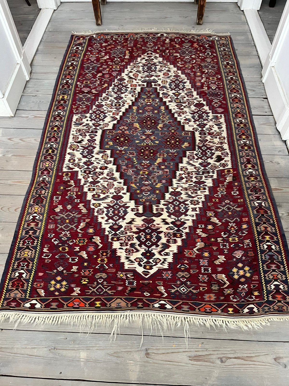 ANTIEKE JELIM KILIM TAPIJT VLOERKLEED KLEUR, Ophalen of Verzenden, Zo goed als nieuw