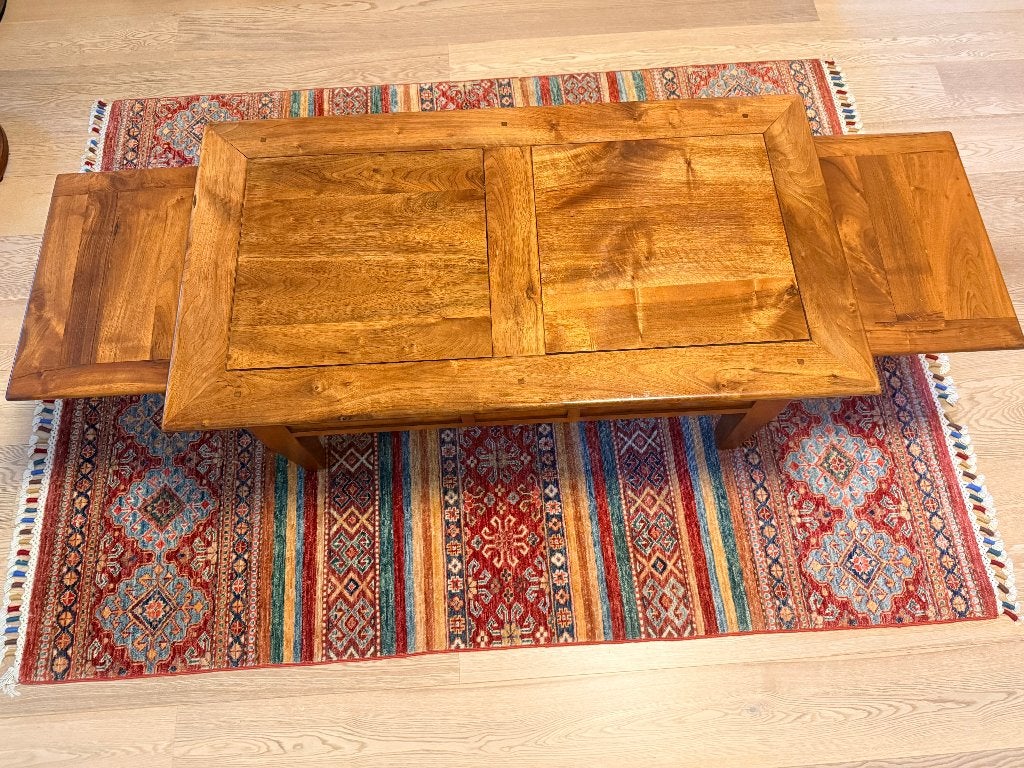 Table basse extensible merisier massif chevillé - 3 tiroirs, 100 à 150 cm, Cerisier, Enlèvement, Utilisé