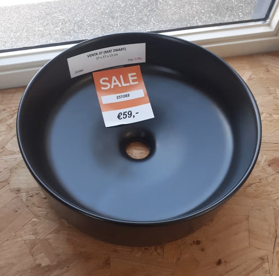 KORTING! waskom, mat zwart, rond, strakke look, Venta 37, Ophalen of Verzenden, Nieuw, Zwart