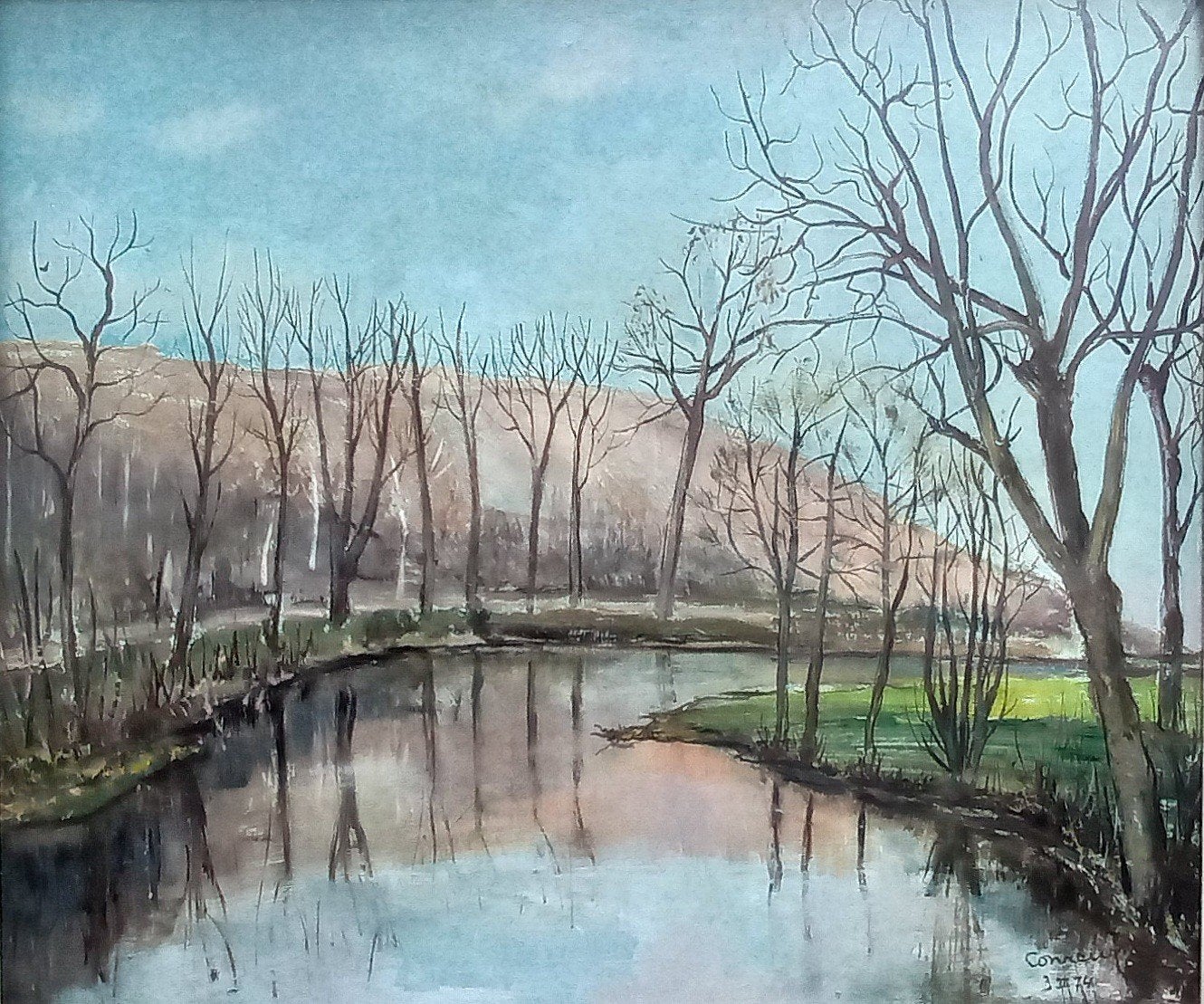 Clément CONREUR. Paysage. Huile sur panneau. 59x68 cm, Antiquités & Art, Enlèvement, Paysage, Toile