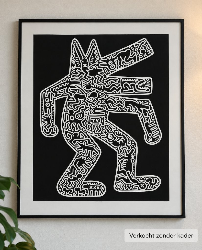 Keith Haring – Dog (1985) officiële gelicenseerde kunstdruk, Antiquités & Art, Enlèvement ou Envoi, Personnages et figures fantastiques