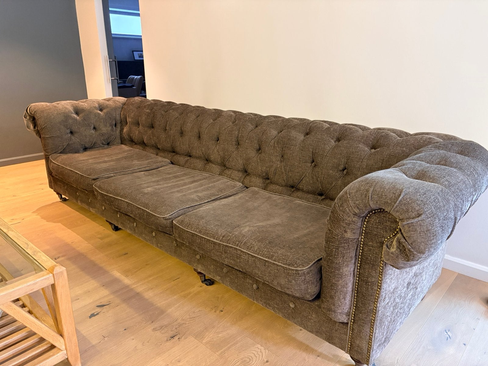 Zetel 4zit chesterfield look, Huis en Inrichting, Ophalen, Chesterfield, 300 cm of meer, Zo goed als nieuw