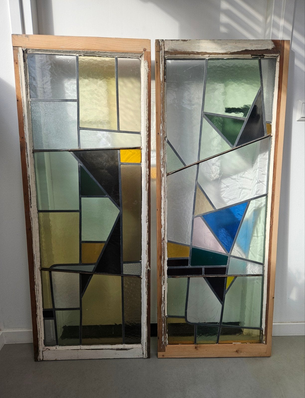 Ensemble de vitraux Art Déco anciens 50x130 cm., Bricolage & Construction, Enlèvement