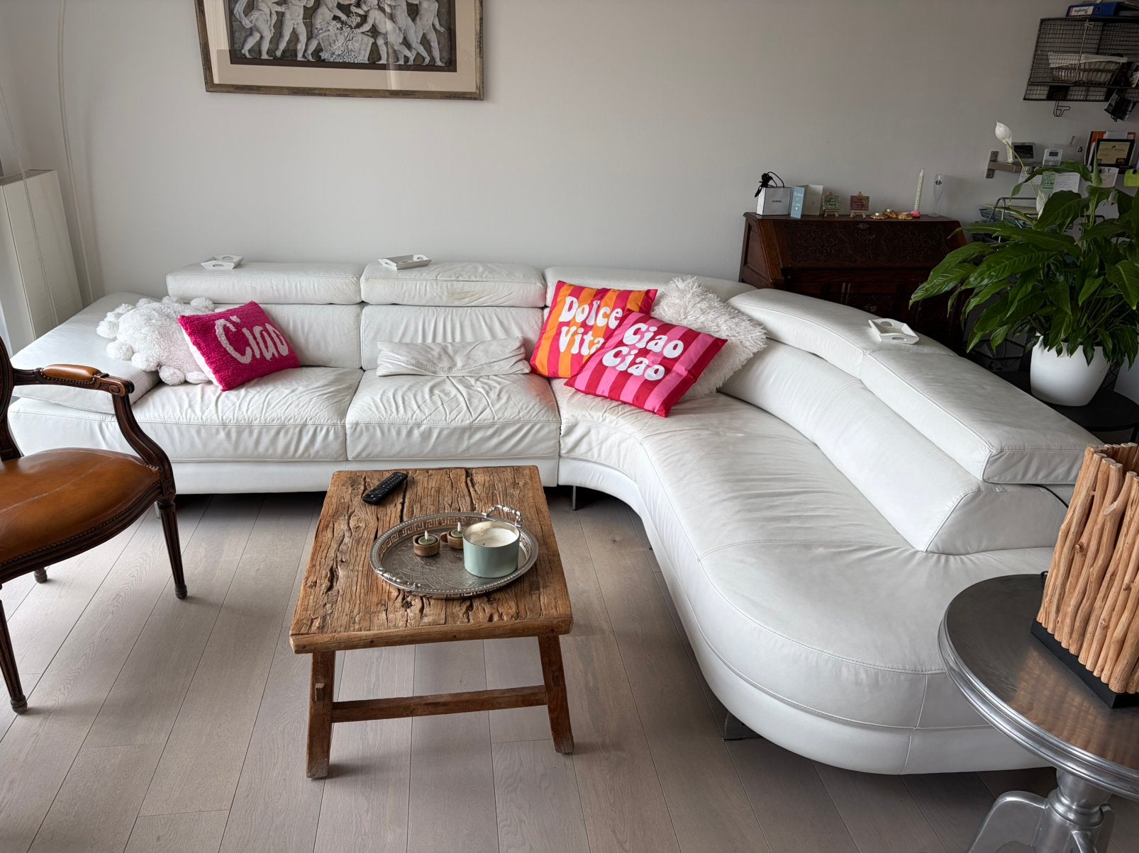 Wit lederen zetel hoekvorm, Huis en Inrichting, Ophalen, Gebruikt, Leer