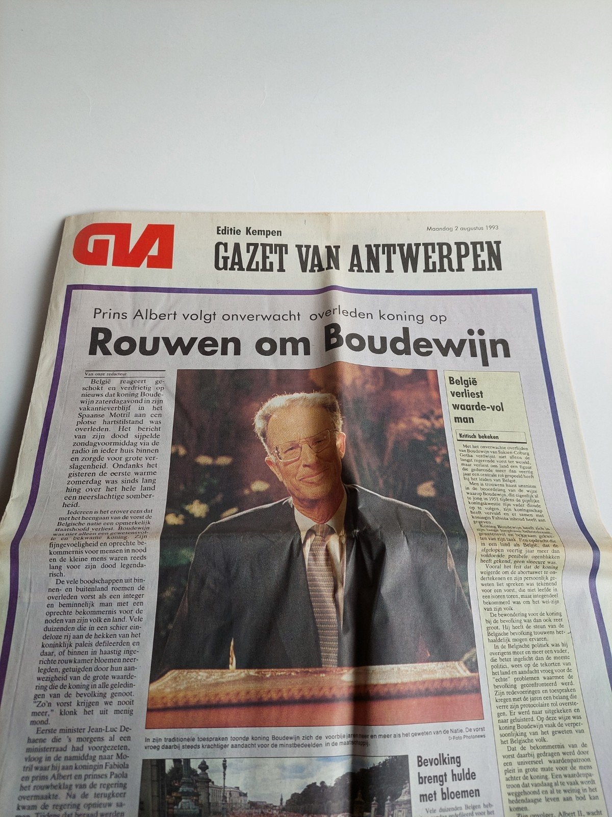 GVA krant 02/08/1993 Rouwen om Boudewijn, Ophalen