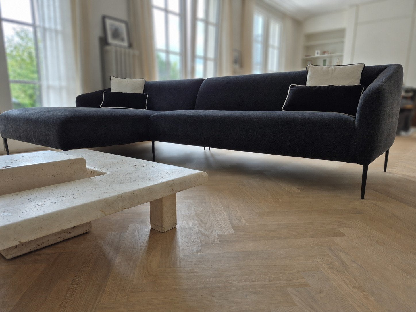 Fauteuil d'angle Kylie avec chaise longue - comme neuf, Maison & Meubles, Enlèvement, Comme neuf, Tissus, Modern