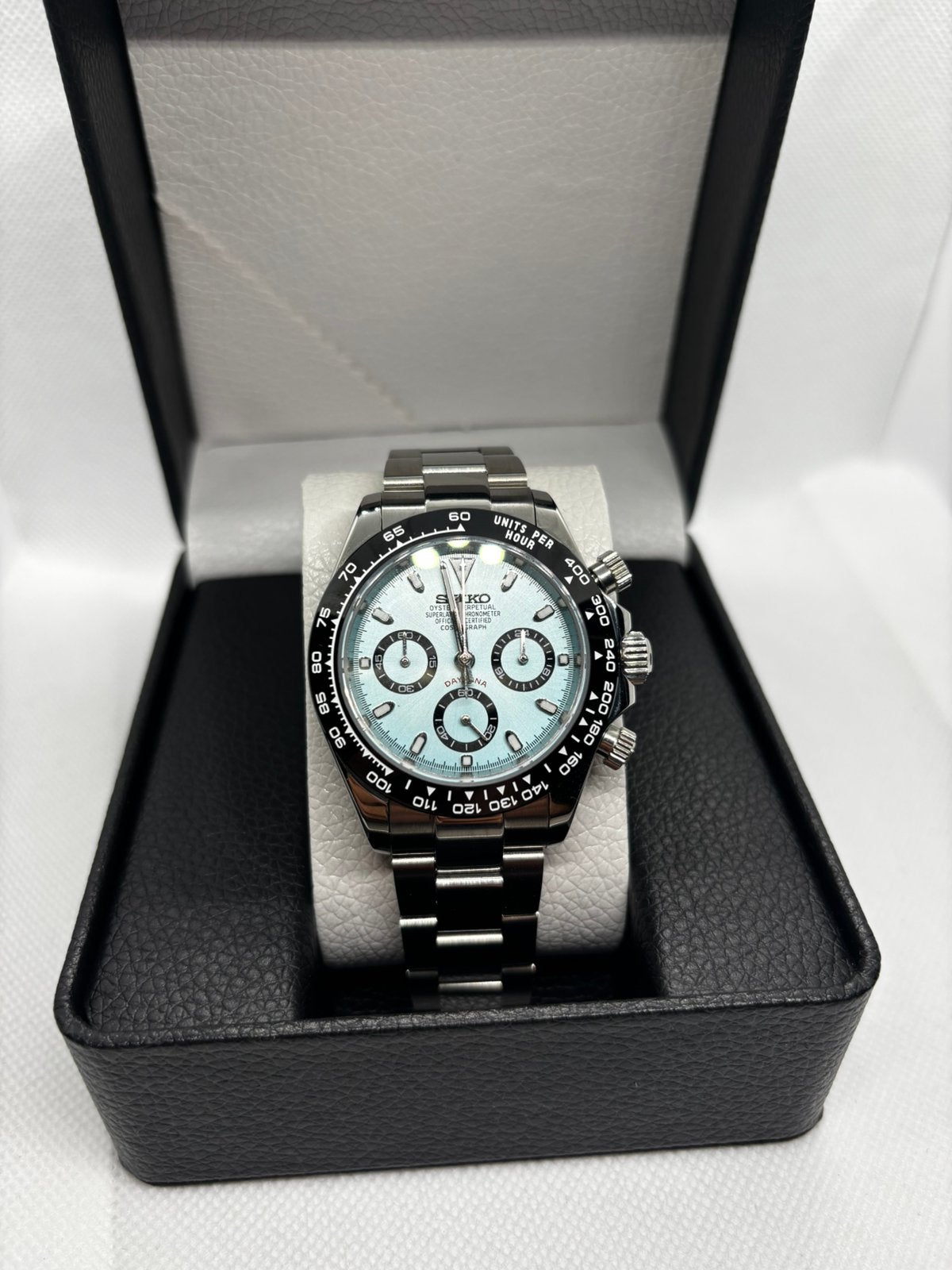 Montre seiko mod daytona Bleu glacier, Bijoux, Sacs & Beauté, Montres | Hommes, Neuf, Seiko, Enlèvement ou Envoi, Acier