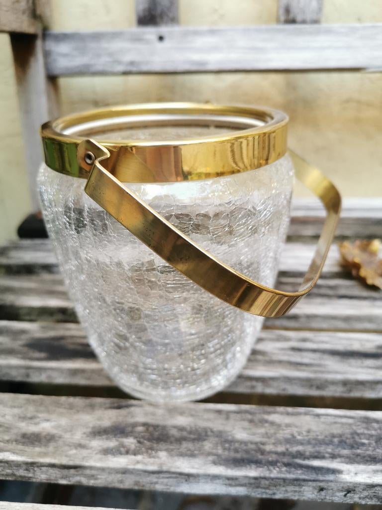 Ijsemmer vintage in craquelé glas met goudkleurige rand., Enlèvement ou Envoi
