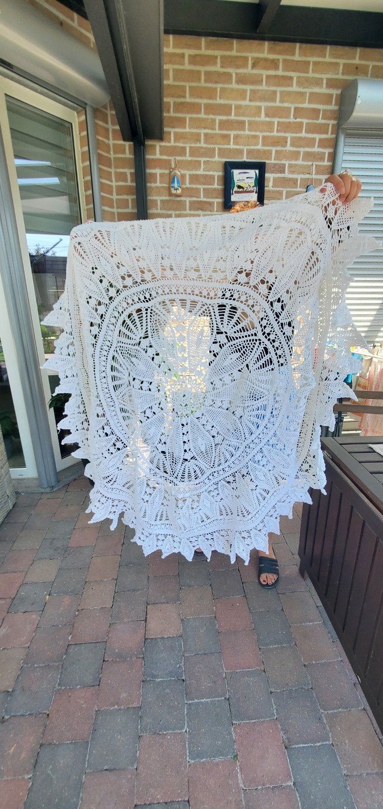 Grand plaid au crochet fait main – Blanc – Artisanat, Huis en Inrichting, Tafelkleden, Ophalen of Verzenden
