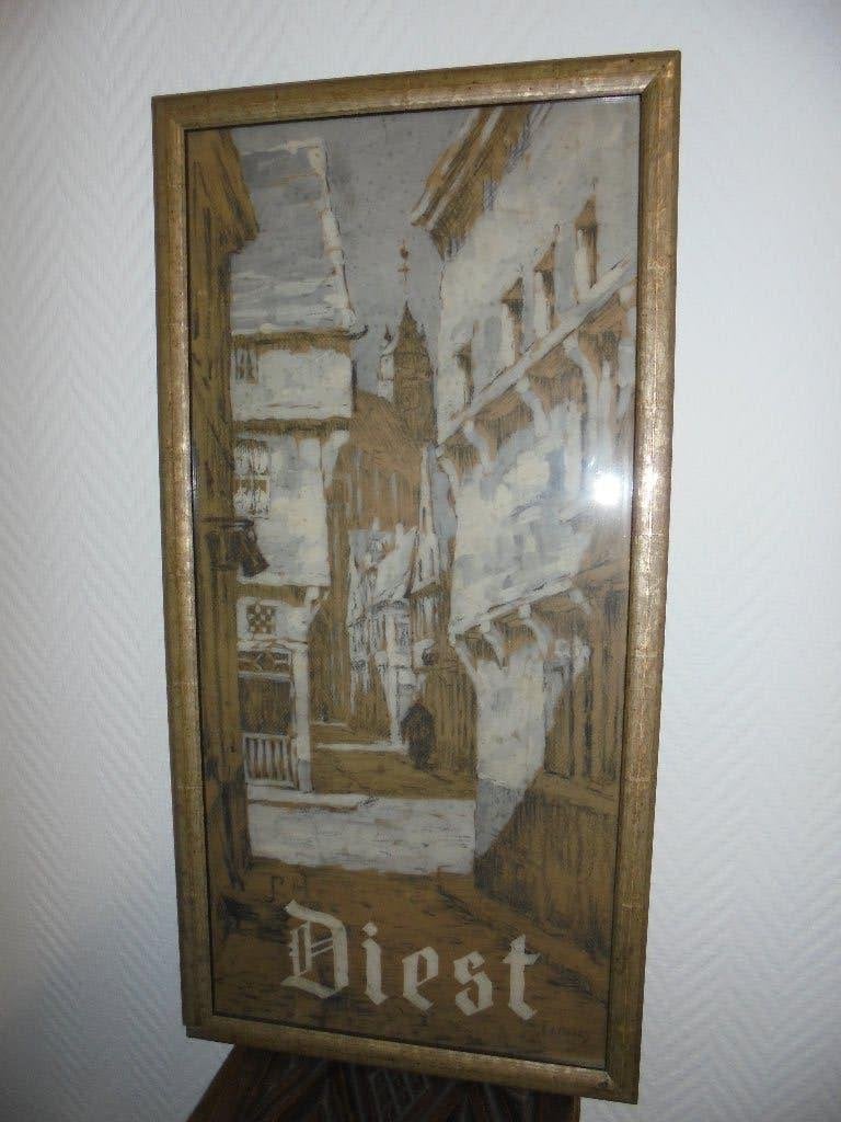 tekening Felix EYSKENS - Diest, Antiek en Kunst, Ophalen, Tekening, Stads- / dorpsgezicht, Papier