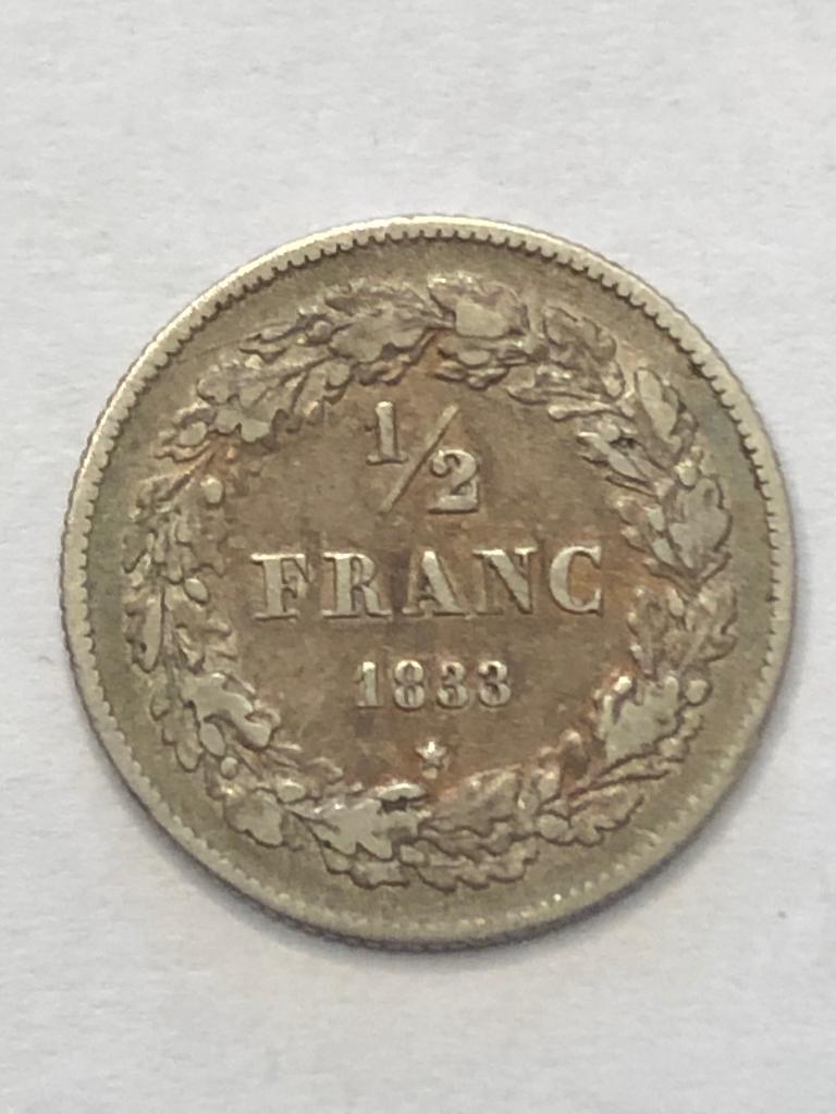 Munt zilver België 1/2 FR Leopold I jaar 1833 zeldzaam !!!, Ophalen, Zilver, Losse munt, Zilver