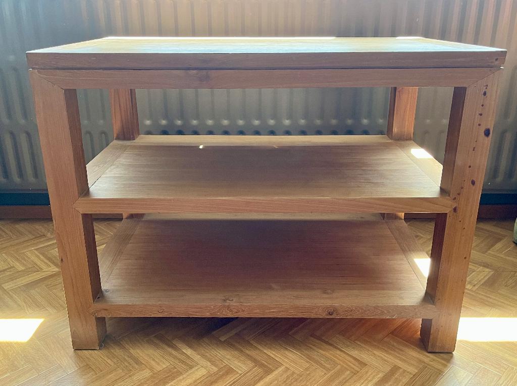 Teak tv meubel, teak tafel met planken, Ophalen, Gebruikt, Teakhout, 50 tot 100 cm