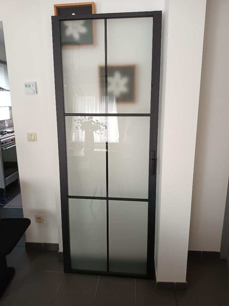 vidaXL Binnendeur 76x201,5 cm matglas en aluminium zwart, Ophalen, Nieuw