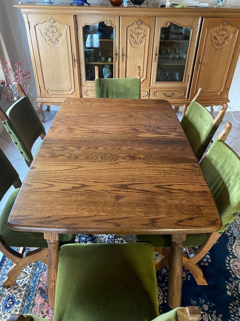 Massief Eiken Eethoek: Landelijke Tafel + 6 Stoelen, Enlèvement, Utilisé, Chêne, Rectangulaire
