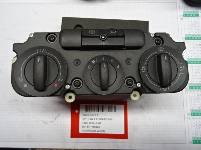 BEDIENINGSPANEEL AIRCO Golf V (1K1) (5HB009322-00), Gebruikt, Volkswagen