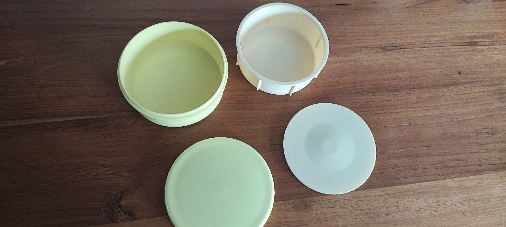 dubbelwandige pastelgele boterpot vintage in goede staat, Ophalen of Verzenden