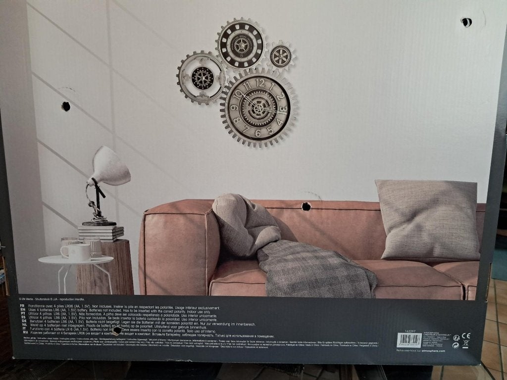Horloge murale à 4 engrenages style industriel, Huis en Inrichting, Woonaccessoires | Klokken, Ophalen of Verzenden, Nieuw, Digitaal